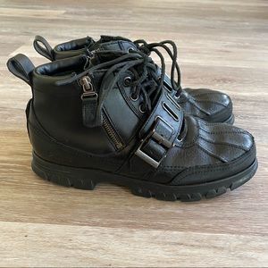 Polo Ralph Lauren Allendale II Hiking Moto Biker Boot Black Leather Size 9 D